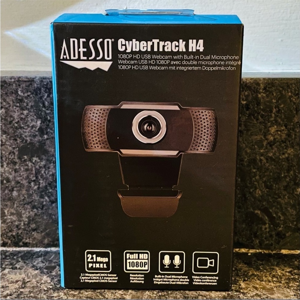 New Adesso Webcam CyberTrack H4 1080P HD USB Built-in Dual Microphone Black